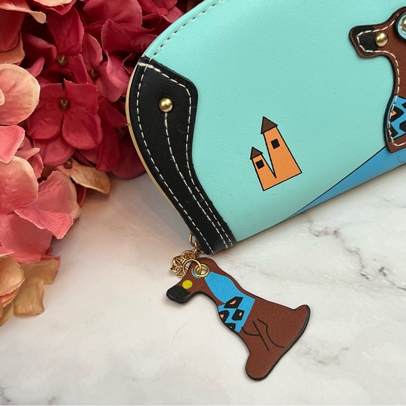 Silly Cartoon Dog Blue Vegan Leather Clutch Wallet - Picture 5 of 16